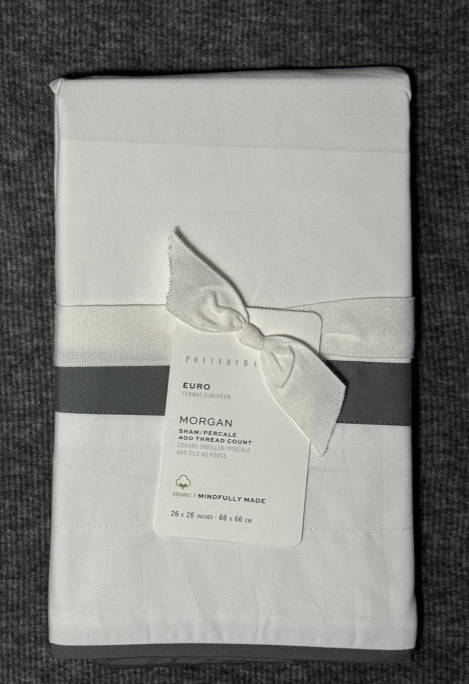 Pottery Barn Morgan Sham EURO 26x26 White Flagstone Gray 400 Thread Count